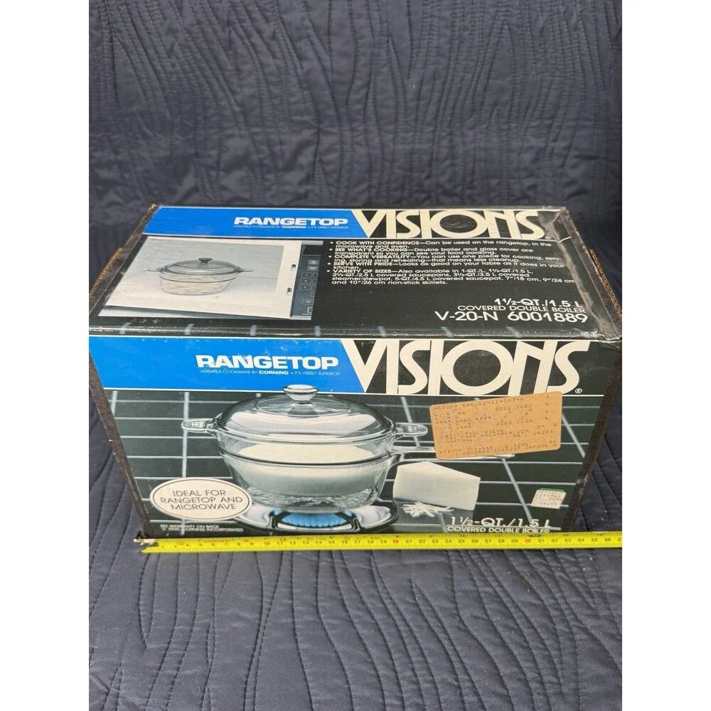 Corning Visions Amber Glass 1.5 Qt Covered Double Boiler V-20-N NOS in Box